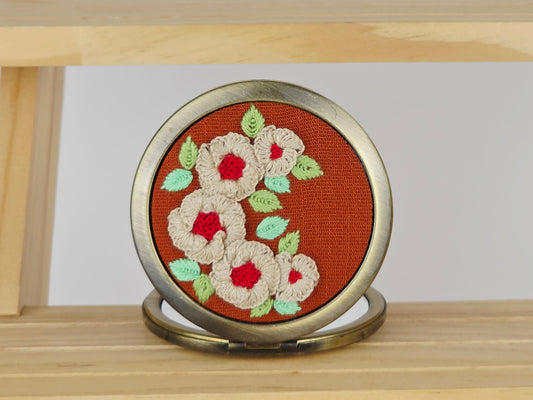 Motif Compact Mirror - Amber Ivory Poppy Cluster | Handmade by Lena Handicrafts