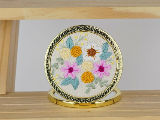Motif Compact Mirror - Golden Marigold Bouquet | Handmade by Lena Handicrafts