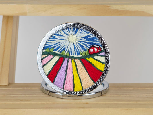 Artisan Compact Mirror - Harvest Field Panorama | Handmade by Lena Handicrafts