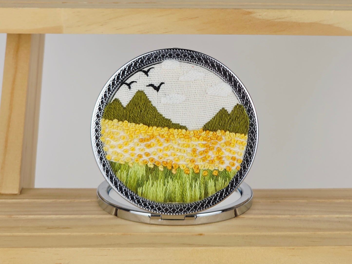 Artisan Compact Mirror - Golden Rapeseed Valley | Handmade by Lena Handicrafts