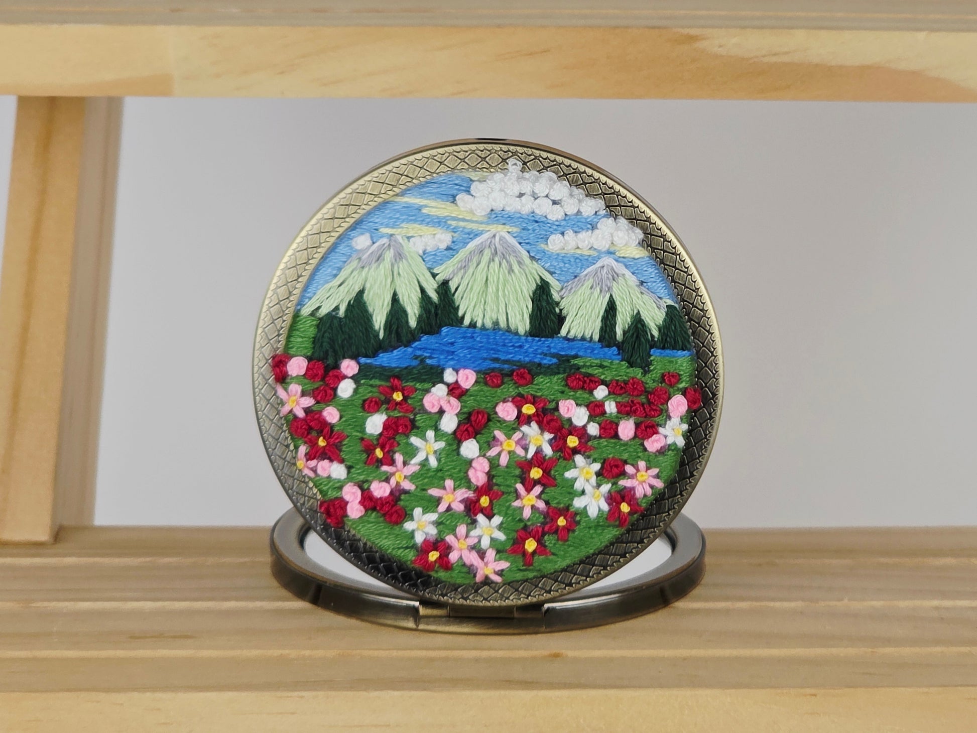 Artisan Compact Mirror - Alpine Meadow Bloom | Handmade by Lena Handicrafts
