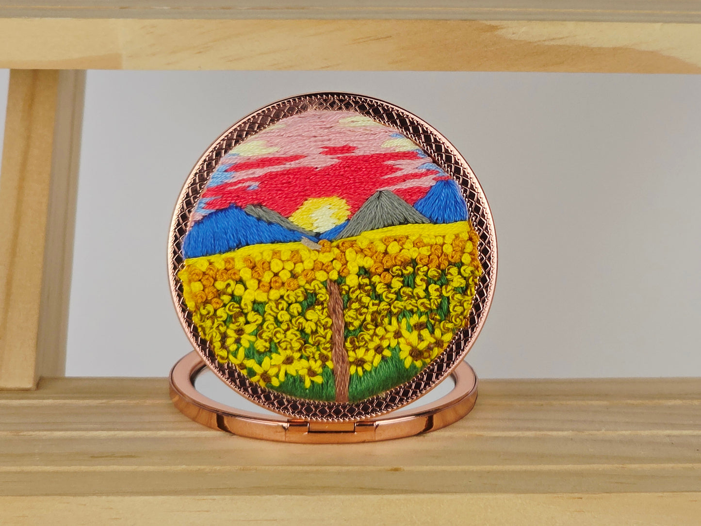 Artisan Compact Mirror - Sunset Sunflower Field | Handmade by Lena Handicrafts