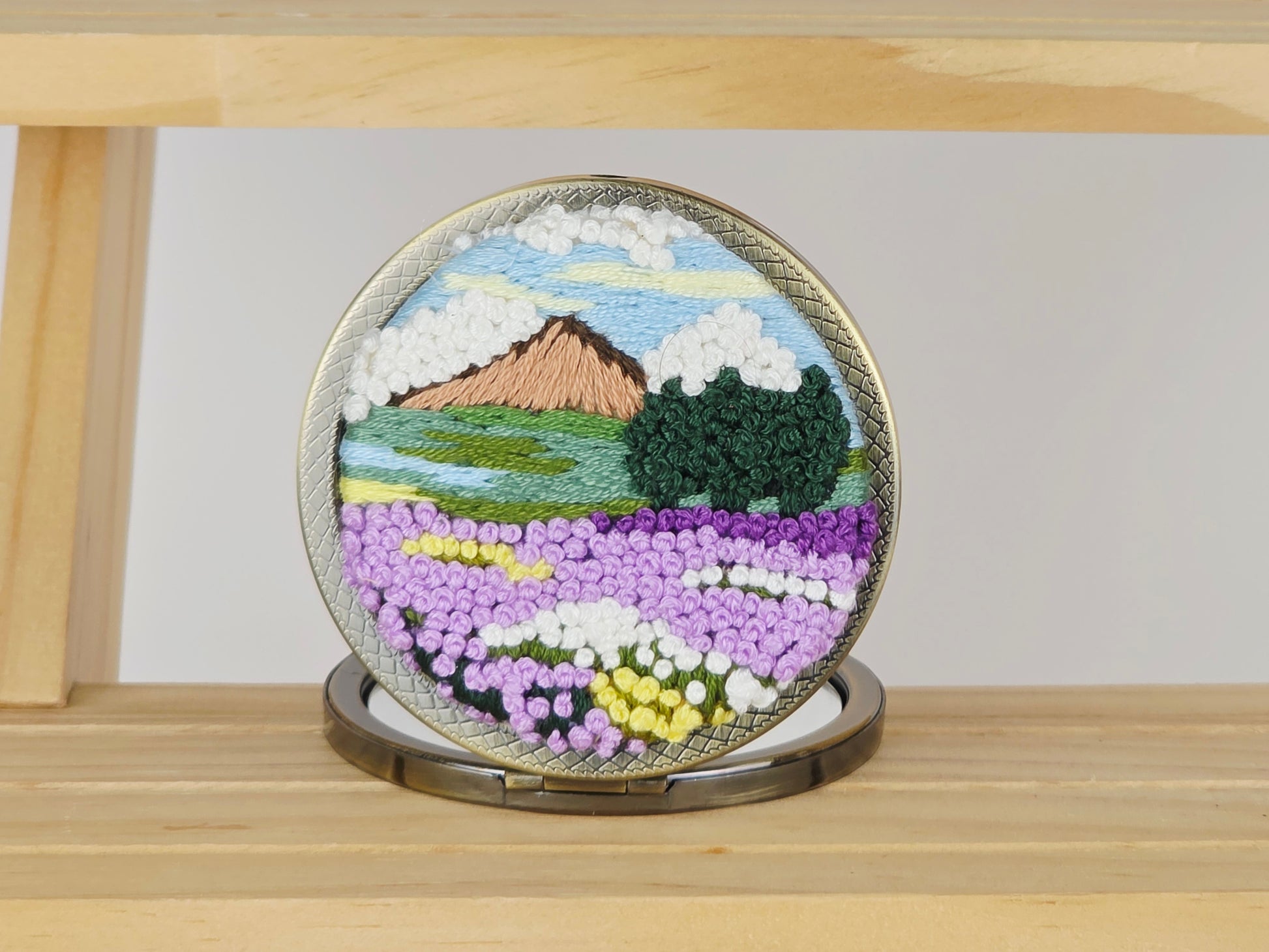 Artisan Compact Mirror - Lavender Field Vista | Handmade by Lena Handicrafts