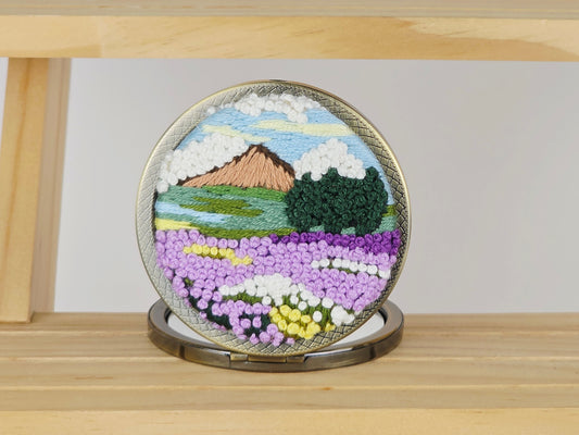 Artisan Compact Mirror - Lavender Field Vista | Handmade by Lena Handicrafts