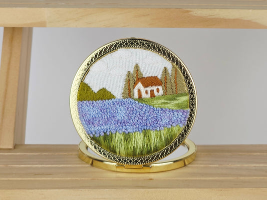 Artisan Compact Mirror - Lavender Cottage Fields | Handmade by Lena Handicrafts