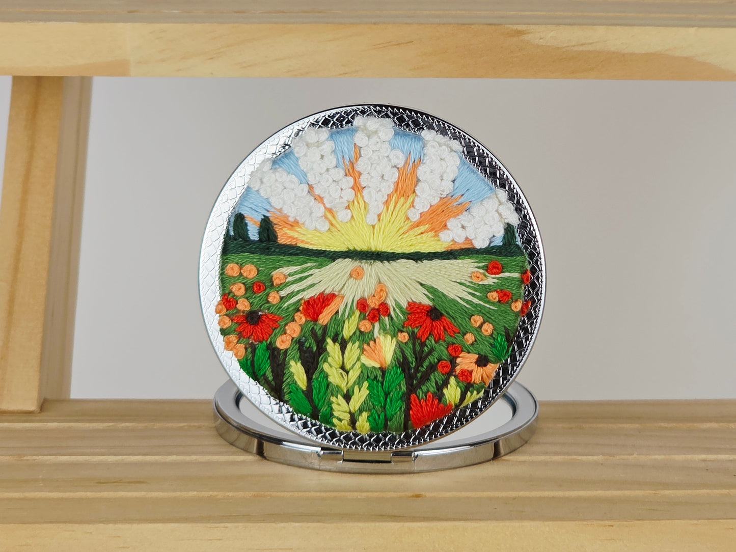 Artisan Compact Mirror - Sunburst Poppy Field | Handmade by Lena Handicrafts