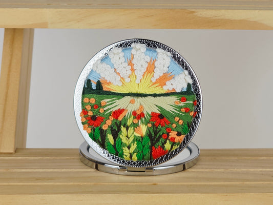 Artisan Compact Mirror - Sunburst Poppy Field | Handmade by Lena Handicrafts