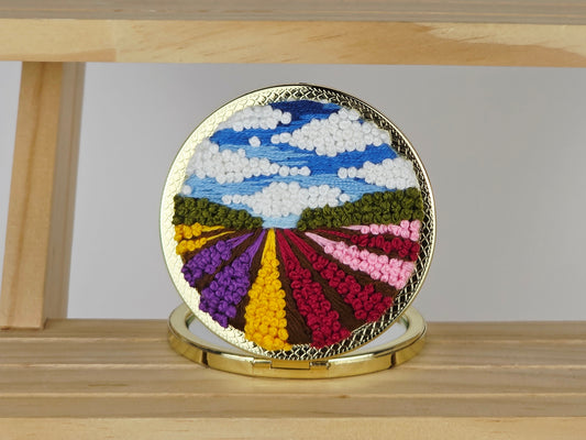 Artisan Compact Mirror - Tulip Field Horizon | Handmade by Lena Handicrafts