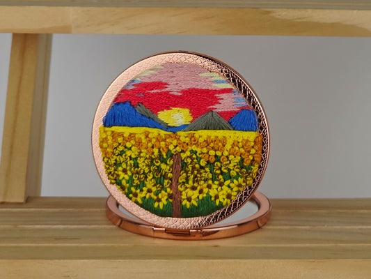 Artisan Compact Mirror - Sunflower Field Dusk | Handmade by Lena Handicrafts