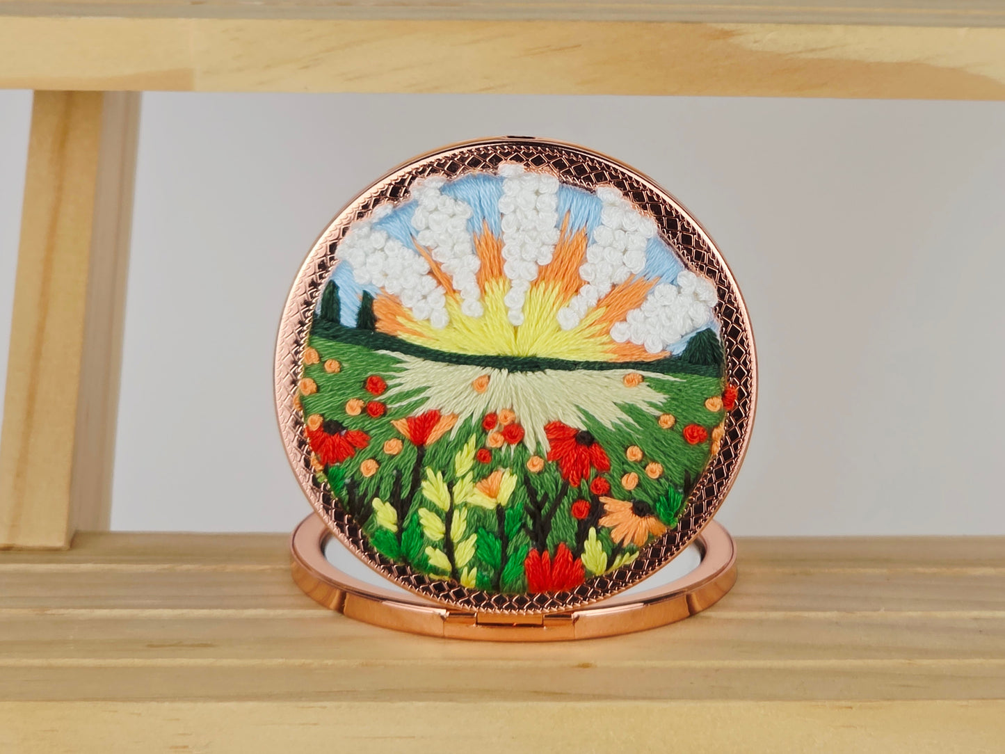 Artisan Compact Mirror - Sunrise Poppy Meadow | Handmade by Lena Handicrafts