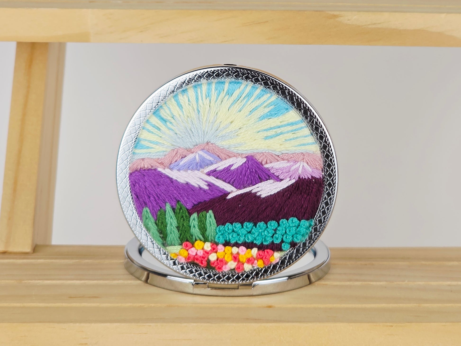 Artisan Compact Mirror - Alpine Meadow Sunrise | Handmade by Lena Handicrafts