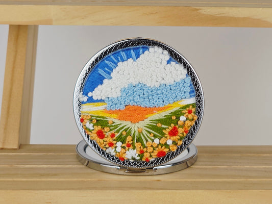 Artisan Compact Mirror - Sunfield Cloud Meadow | Handmade by Lena Handicrafts