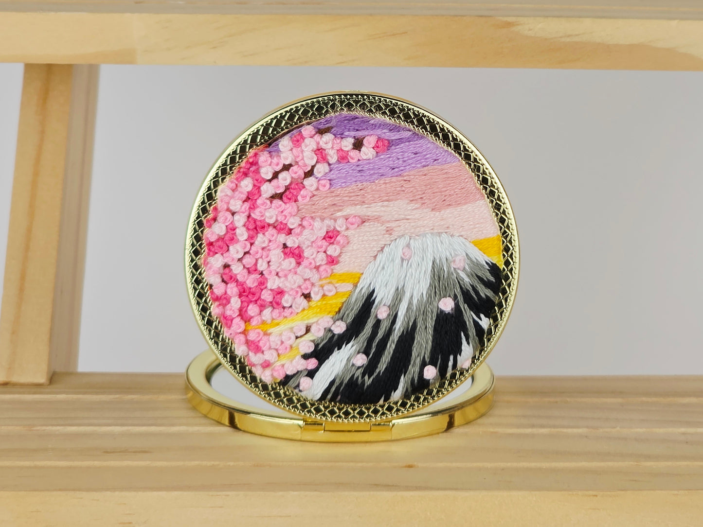 Artisan Compact Mirror - Fuji Sakura Dusk | Handmade by Lena Handicrafts