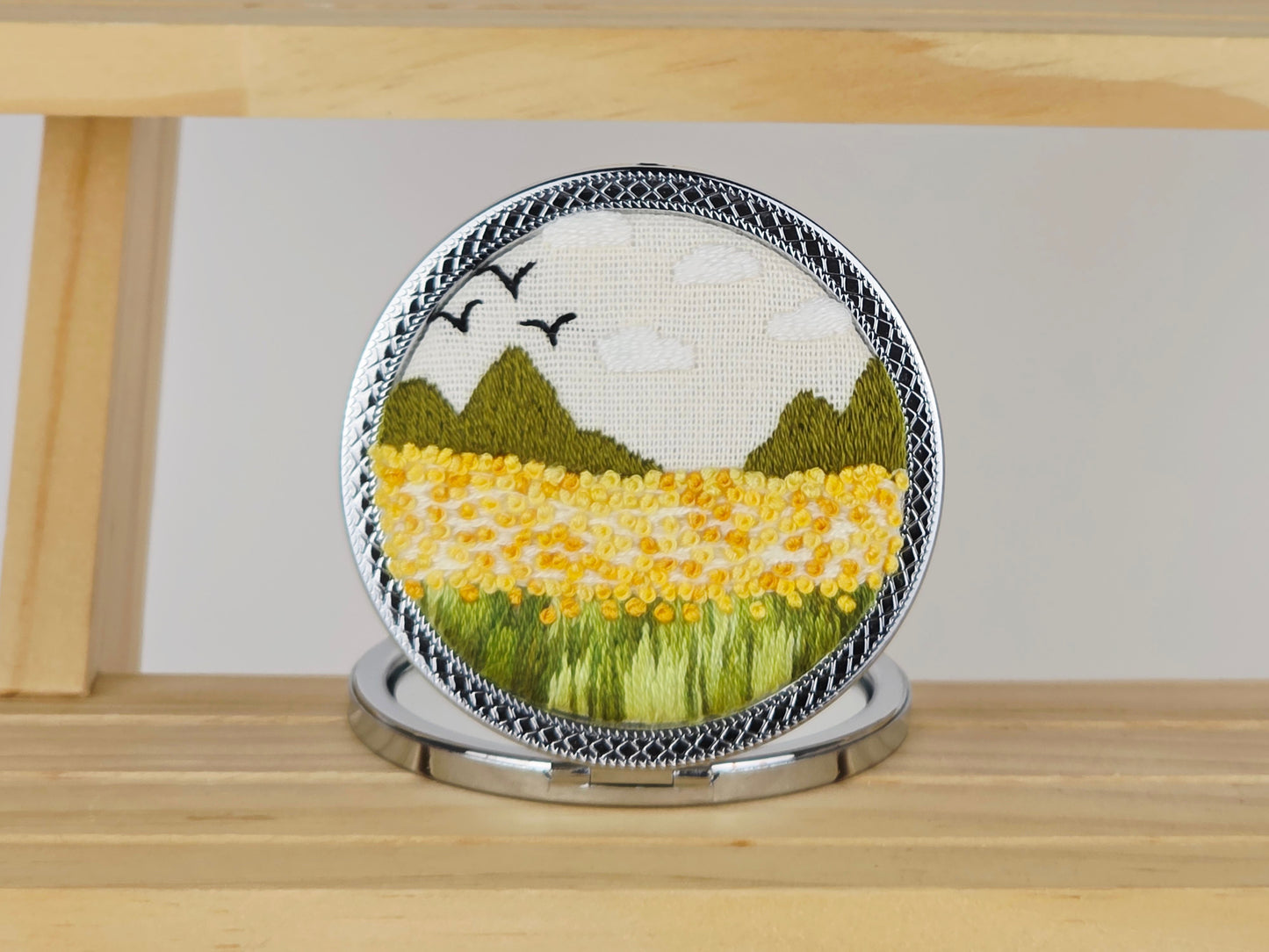 Artisan Compact Mirror - Golden Rapeseed Vista | Handmade by Lena Handicrafts