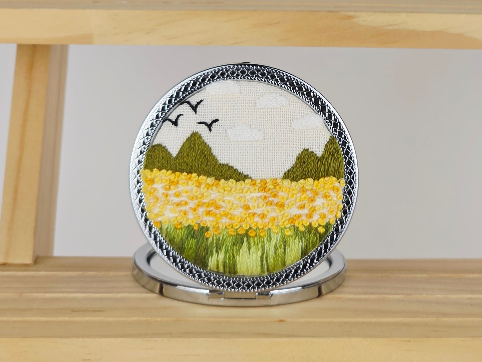 Artisan Compact Mirror - Golden Rapeseed Vista | Handmade by Lena Handicrafts