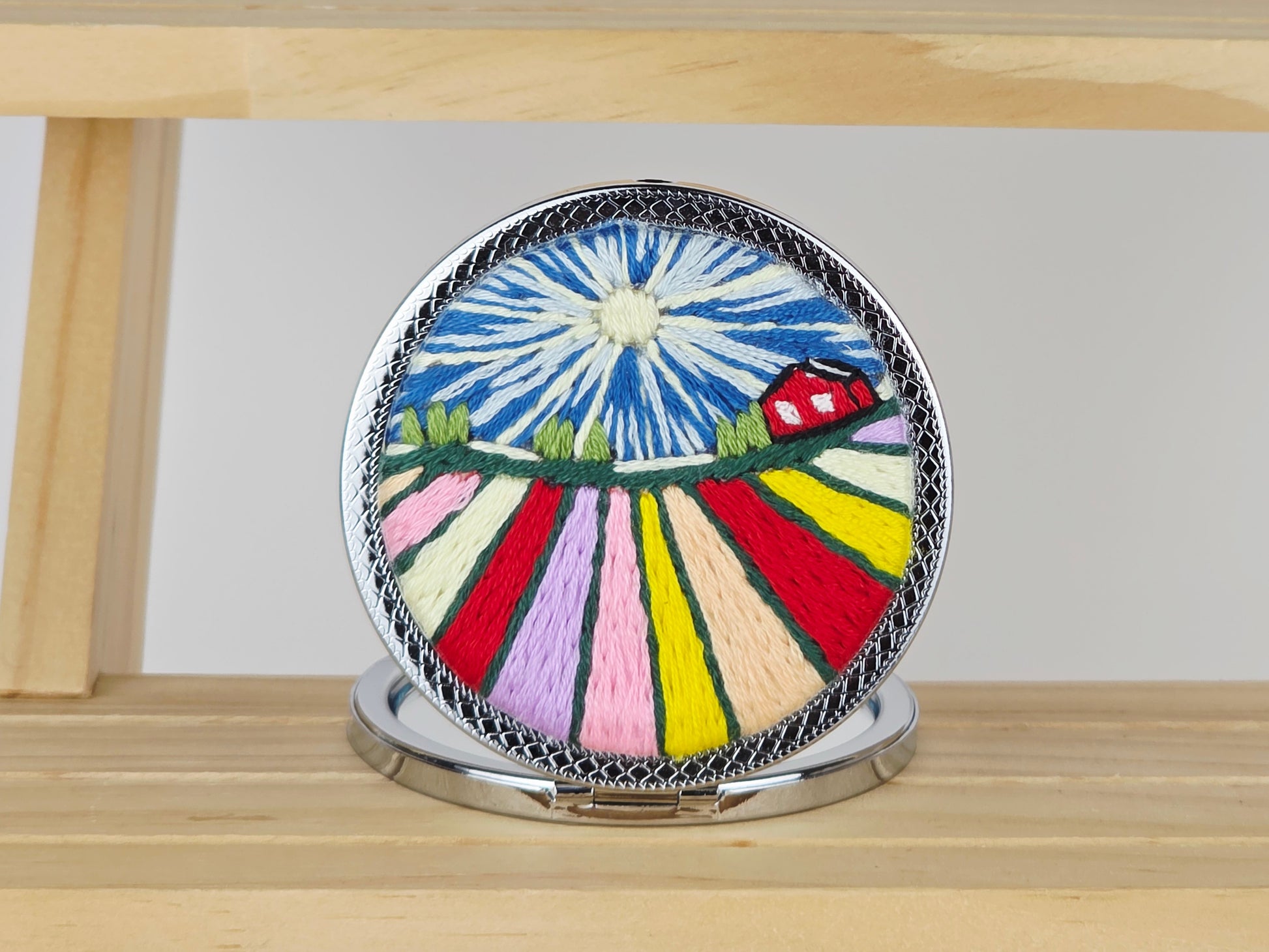 Artisan Compact Mirror - Tulip Field Radiance | Handmade by Lena Handicrafts