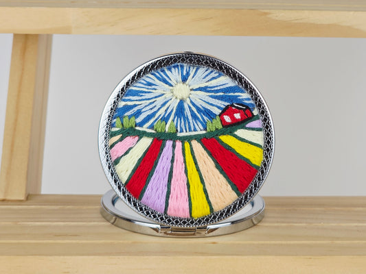 Artisan Compact Mirror - Tulip Field Radiance | Handmade by Lena Handicrafts