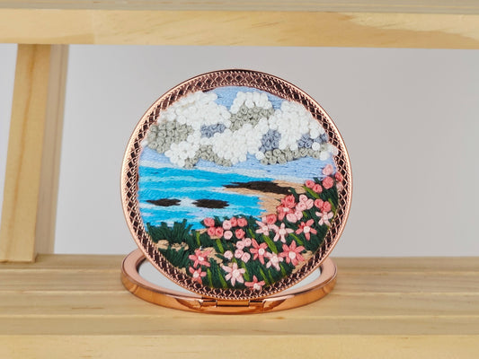 Artisan Compact Mirror - Coastal Bloom Reverie | Handmade by Lena Handicrafts
