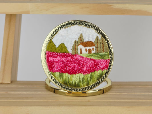 Artisan Compact Mirror - Crimson Bloom Cottage | Handmade by Lena Handicrafts
