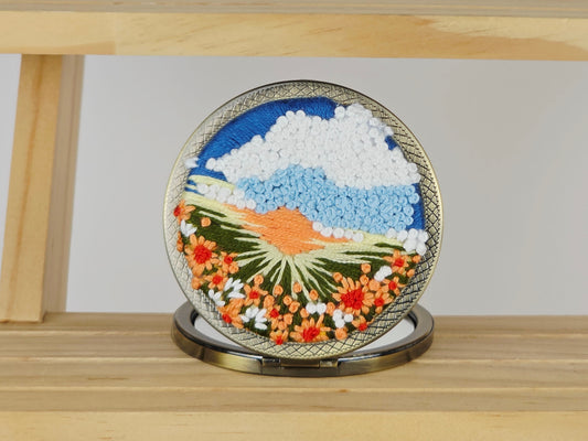 Artisan Compact Mirror - Coastal Daisy Meadow | Handmade by Lena Handicrafts