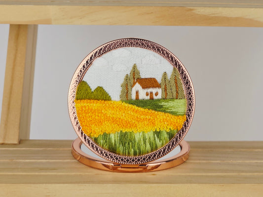 Artisan Compact Mirror - Golden Rapeseed Cottage | Handmade by Lena Handicrafts
