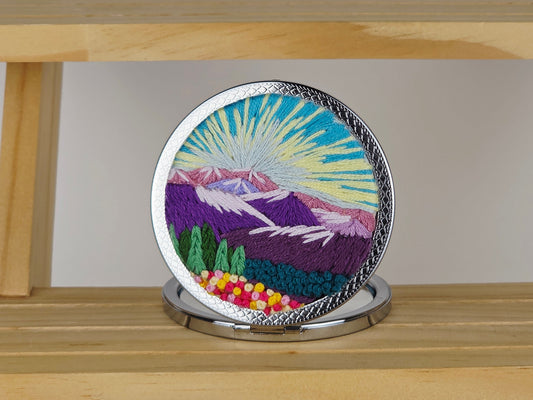 Artisan Compact Mirror - Alpine Sunrise Meadow | Handmade by Lena Handicrafts