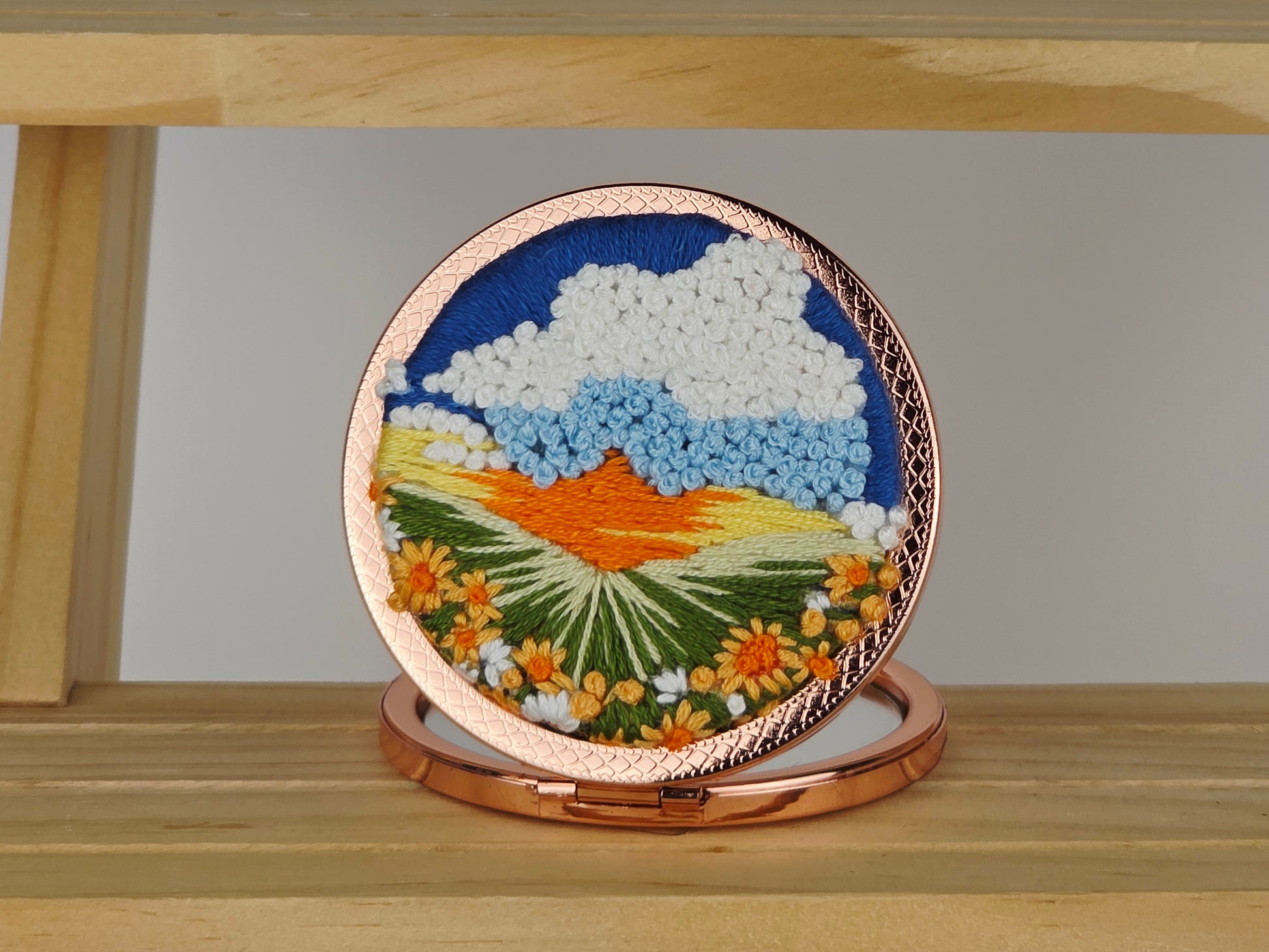 Artisan Compact Mirror - Sunflower Meadow Vista | Handmade by Lena Handicrafts
