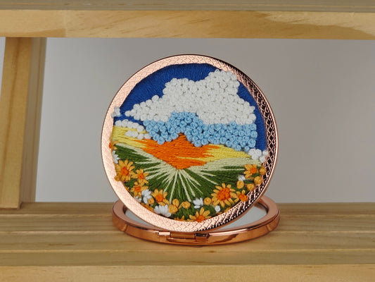 Artisan Compact Mirror - Sunflower Meadow Vista | Handmade by Lena Handicrafts