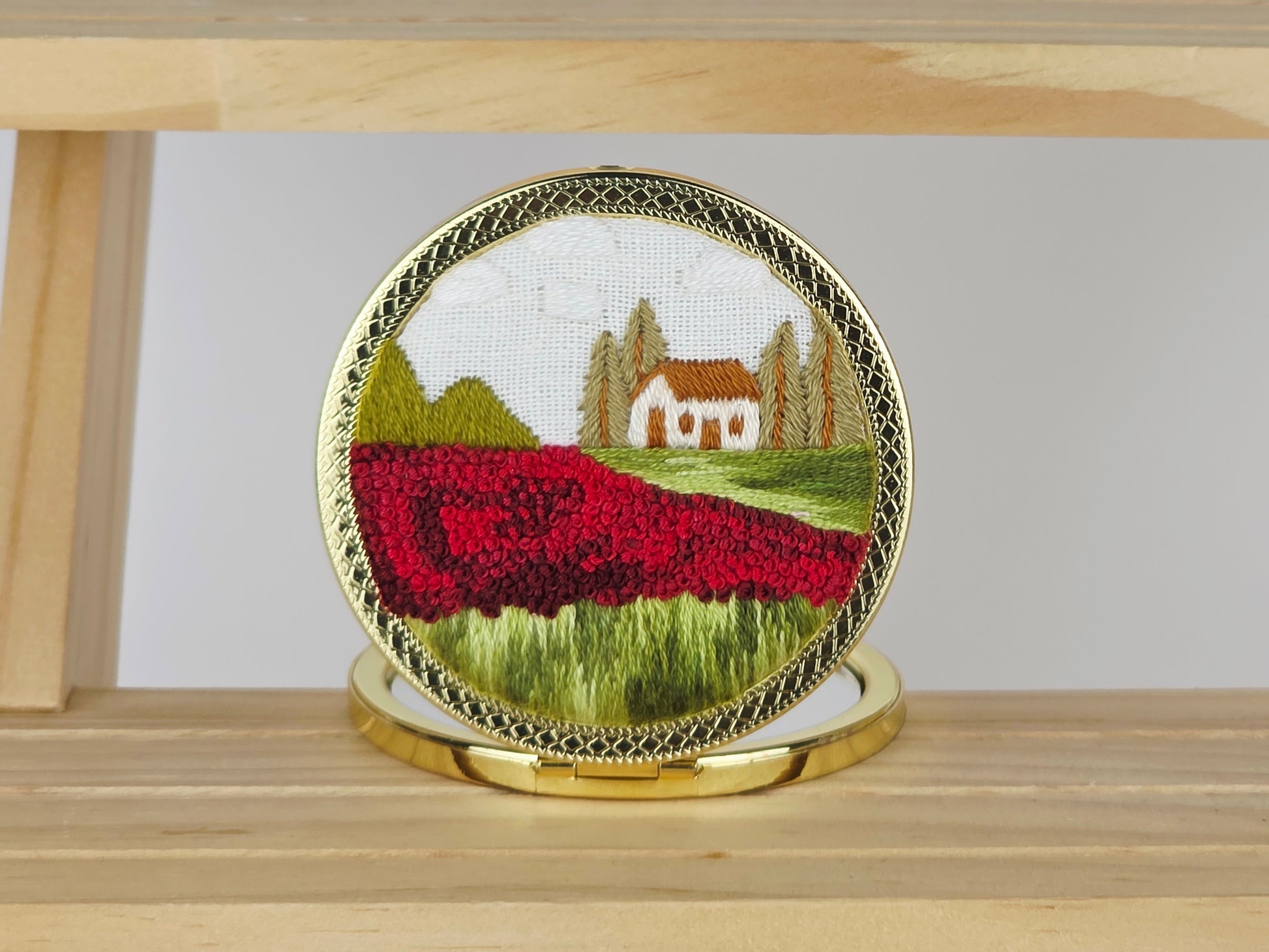 Artisan Compact Mirror - Crimson Cottage Knoll | Handmade by Lena Handicrafts
