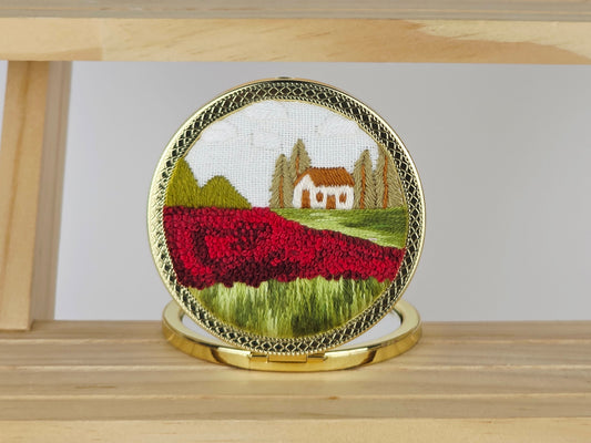 Artisan Compact Mirror - Crimson Cottage Knoll | Handmade by Lena Handicrafts