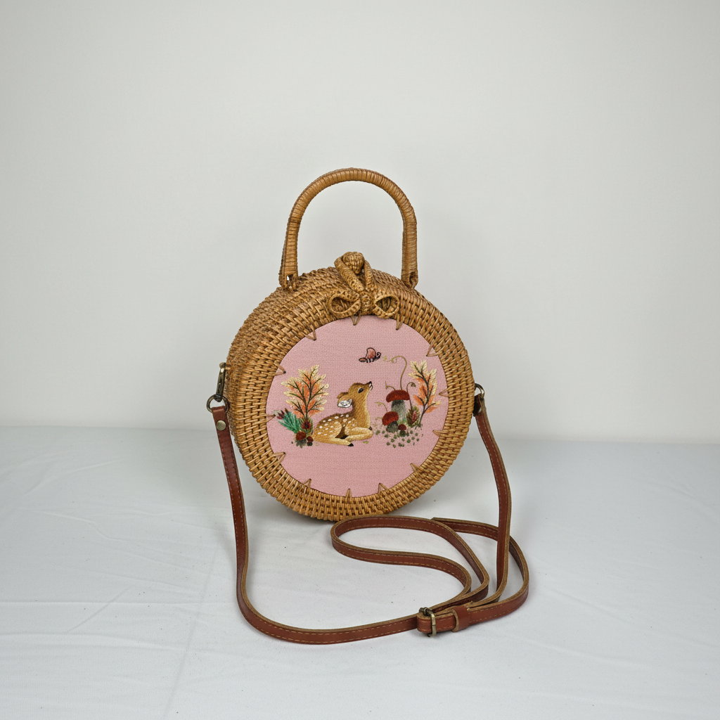 Circle Rattan Purse - Fawn in the Meadow - Studio 5