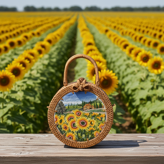 Circle Rattan Purse - Sunflower Meadow - 1