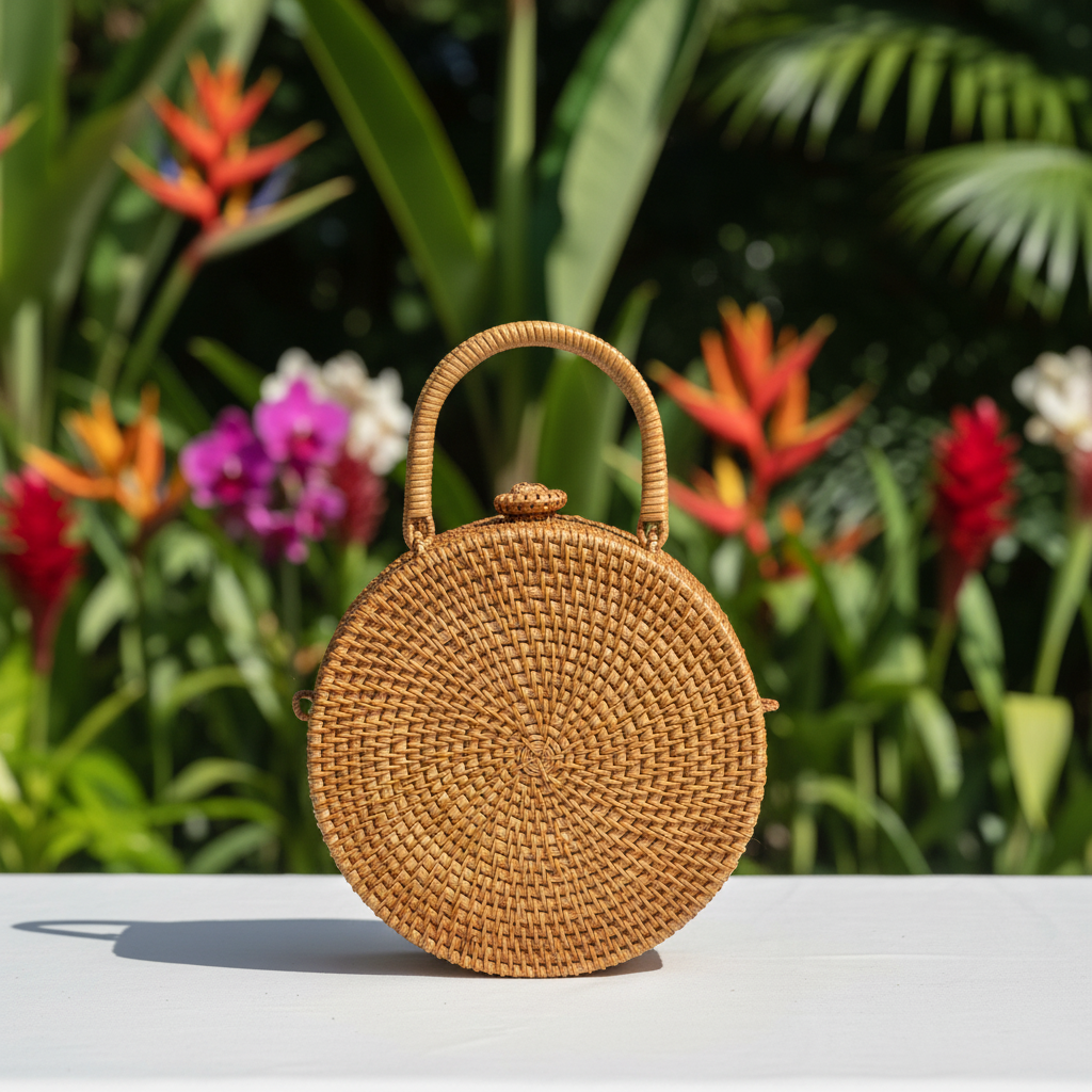 Circle Rattan Purse - Toucan in Botanical Garden - 3