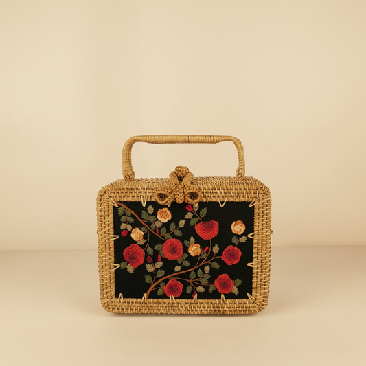 Bookcase Rattan Purse - Rose Garden - Front Face