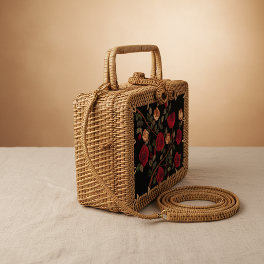 Bookcase Rattan Purse - Rose Garden - Side Depth