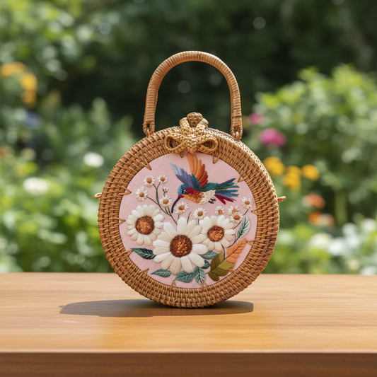 Circle Rattan Purse - Hummingbird Nectar Havest - Garden 1