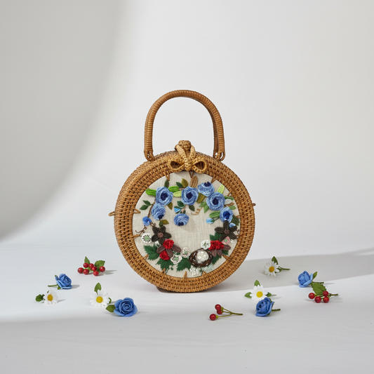 Circle Rattan Purse - Floral Nest Wreath - Flowers