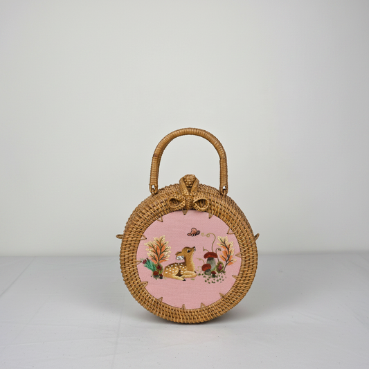 Circle Rattan Purse - Fawn in the Meadow - Studio 1