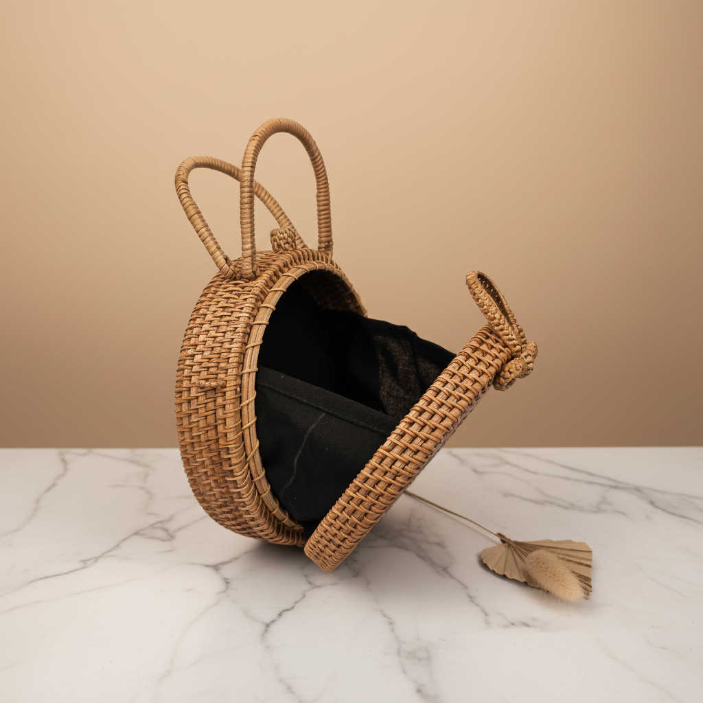 Circle Rattan Purse - Hummingbird in Garden - Interior Reveal