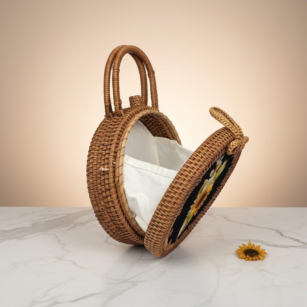 Circle Rattan Purse - Sunflower Bouquet - Interior Reveal
