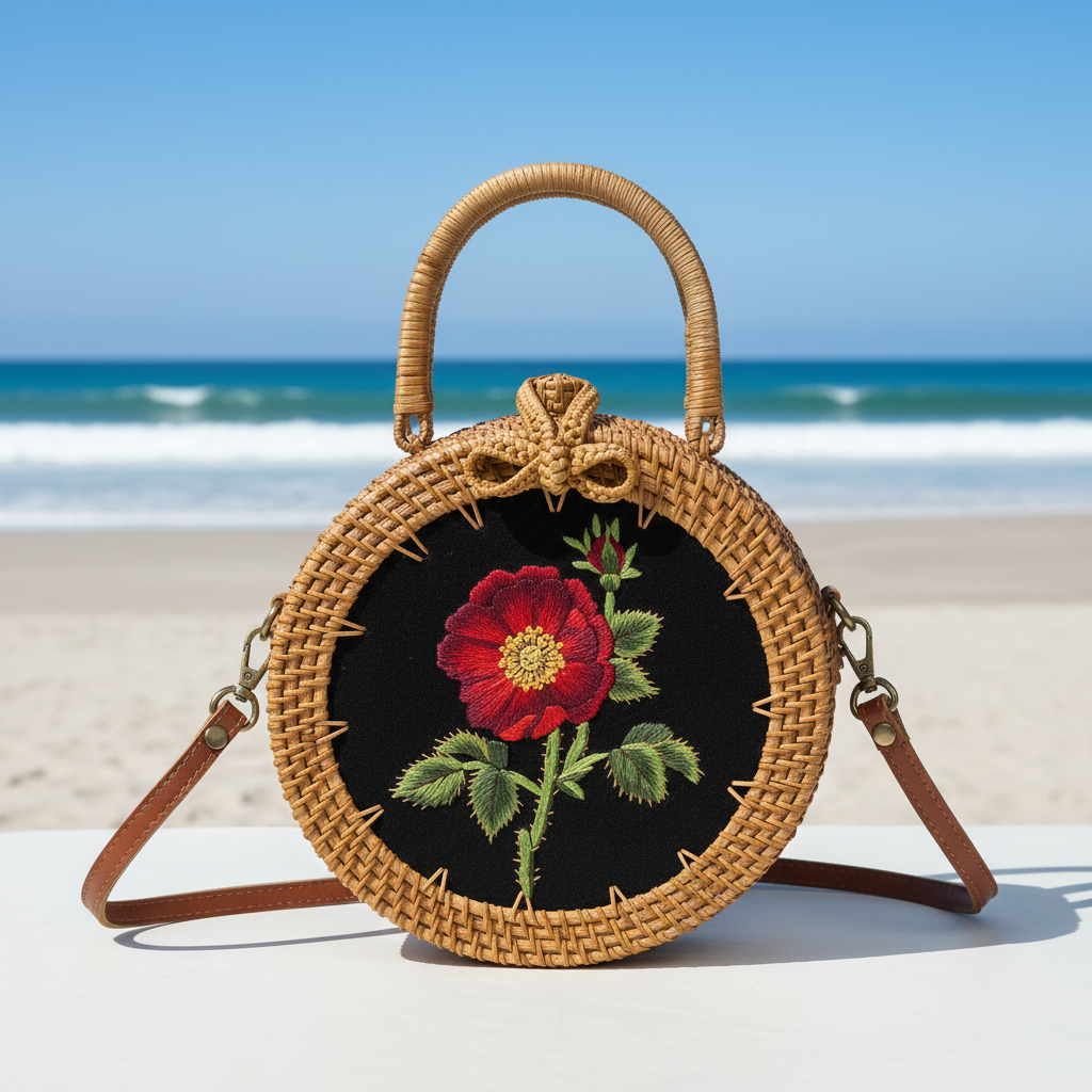 Circle Rattan Purse - French Rose - Beach 5