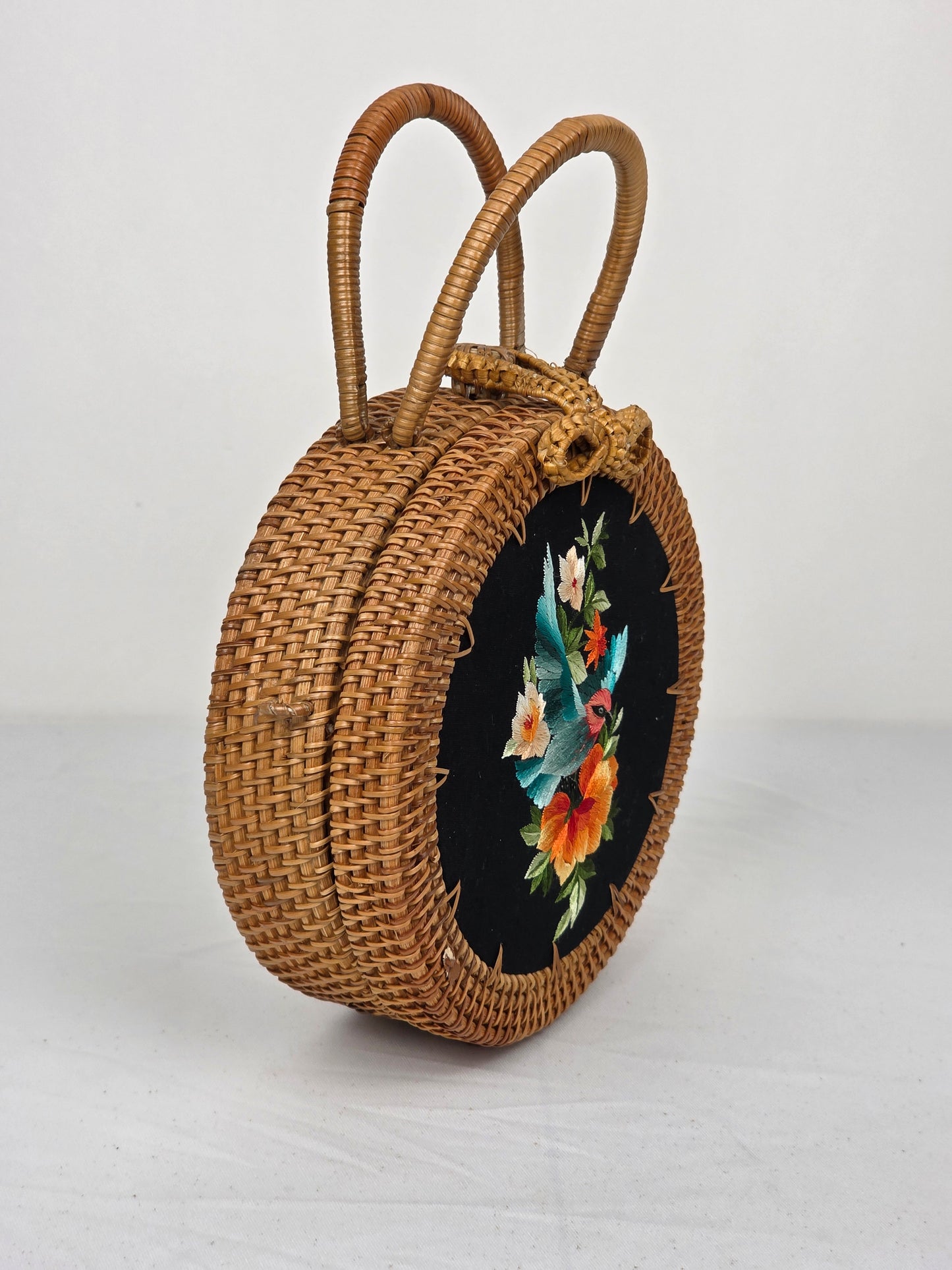 Circle Rattan Purse - Tropical Songbird